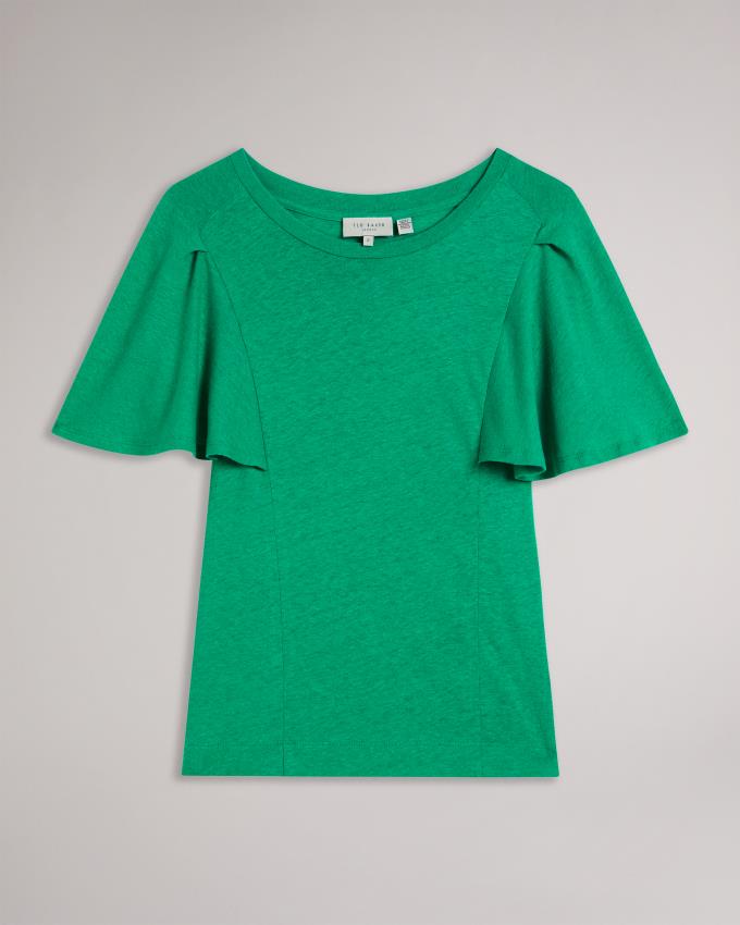 T-Shirt Ted Baker Ruffle Sleeve Vert Femme | QYM-18167416